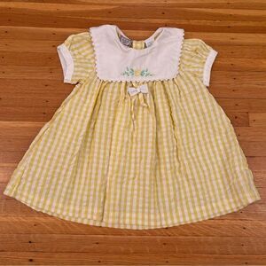 Mayfair Kids Vintage Yellow White Seersucker Bib Collar Short Sleeve Dress